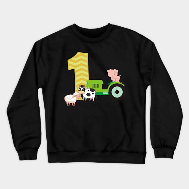 Farm Barnyard Theme Pig Cow Horse 1st Birthday 1 Yrs Old Crewneck Sweatshirt by HaYa.art